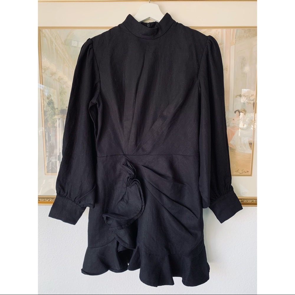Sofia The Label Elsa Long Sleeve Linen Dress in Black - Picture 4 of 6